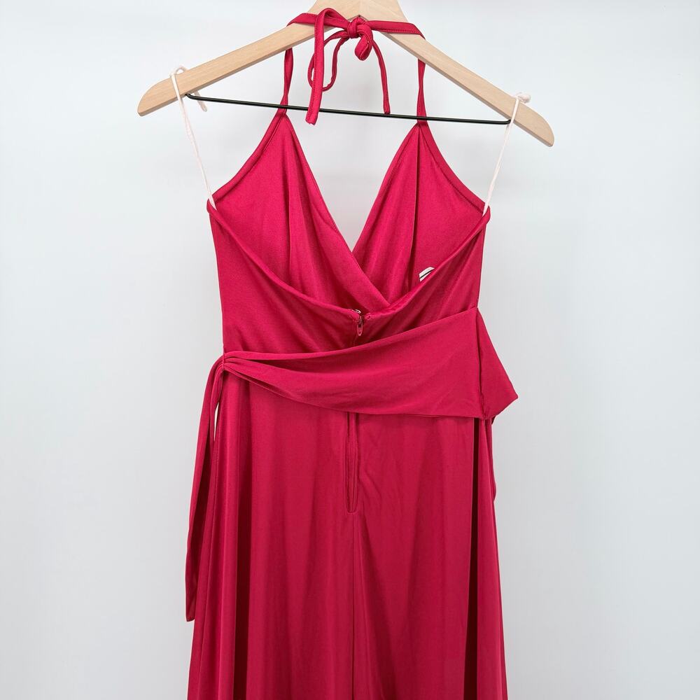Vintage 70 s Red Halter Neck Maxi Gown XS Studio 54 Disco Glam Old Hollywood - Picture 3 of 8